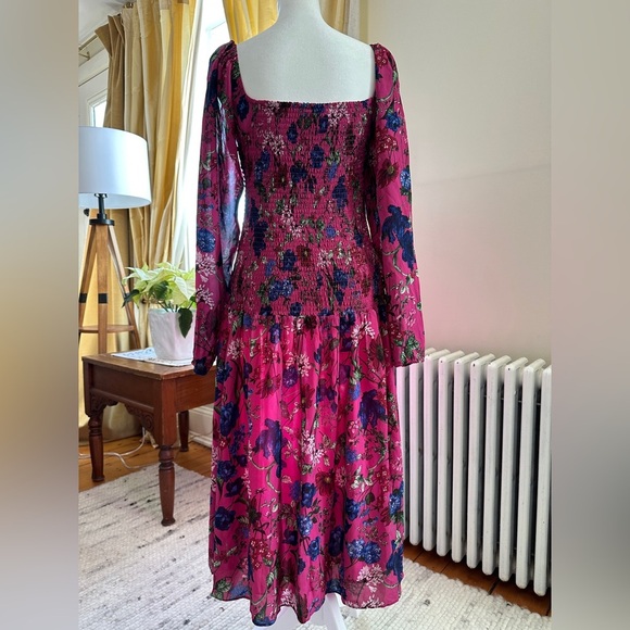 EUC Hatch The Freya Maternity Smocked Long Sleeve Dress Pink Queen Floral 2 M - Picture 5 of 10